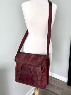 Vintage Rustic Leather Messenger Bag Satchel Laptop Briefcase Crossbody